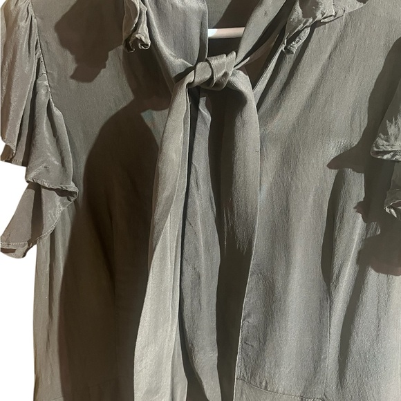 Theory Green Ruffled Midi Sundress – Women’s Size 4, 100% Silk, Tie Neckline, - Picture 5 of 10